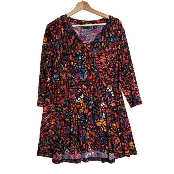 Attitudes by Renee Tops - Attitudes by Renee Como Jersey Multicolor Abstract Stained Glass Tunic Top 1X
